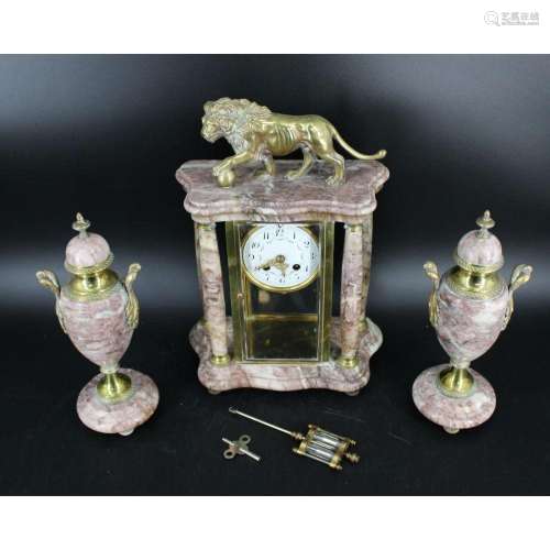 A Fine Antique Bronze Mounted Marble Clock