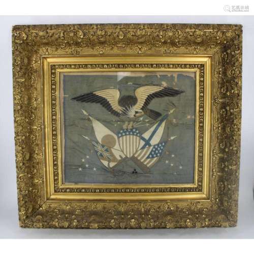 Antique Framed Eagle & Flags Americana Tapestry