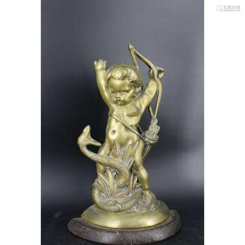 Antique Bronze Cherub With Bow Doorstop