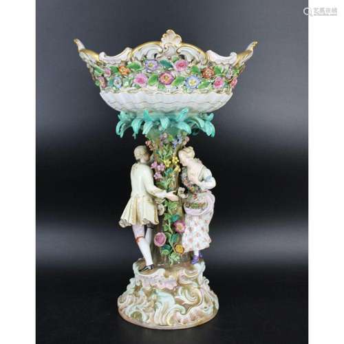 Meissen Signed Large Porcelain Figural Tazza.