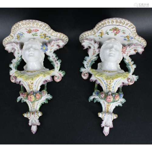 A Vintage Pair Of Porcelain Figural Wall Mounts.