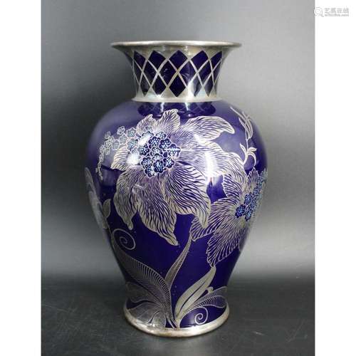 Large Rosenthal Cobalt & Silver Overlaid Porcelain