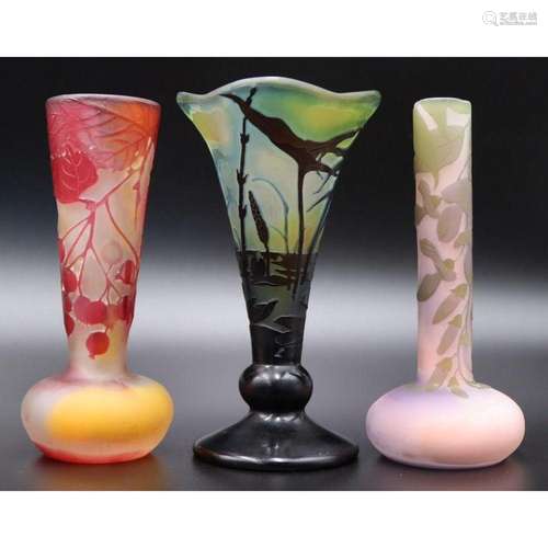 Grouping of (3) Galle Art Glass Cabinet Vases.