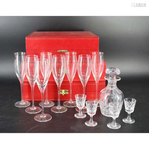 8 Cartier Champagne Flutes & Decanter Box Set.