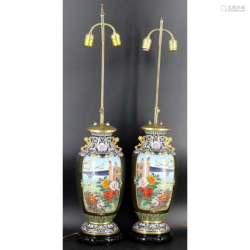 Pair of Asian Cloisonne Vases as Lamps.