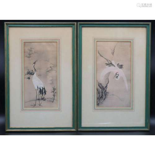 Pair of Signed Chinese? Antique Painting of Cranes