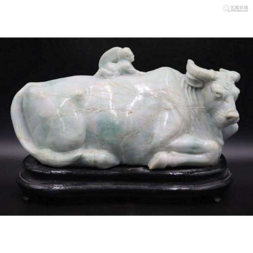 Chinese Carved Jadeite Water Buffalo with Boy.