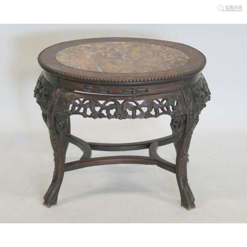 Antique Chinese Hardwood Table with Marble Insert.