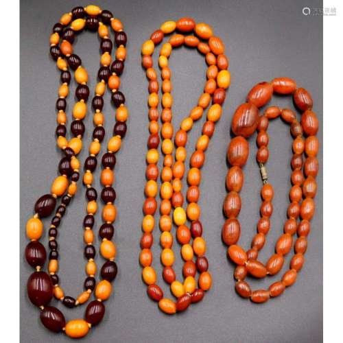 JEWELRY. Grouping of Amber Beaded Necklaces.