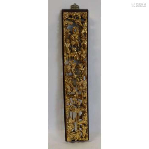 Chinese Carved Giltwood Panel of Warriors.