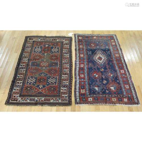 2 Antique And Finely Hand Woven Kazak Style Carpet