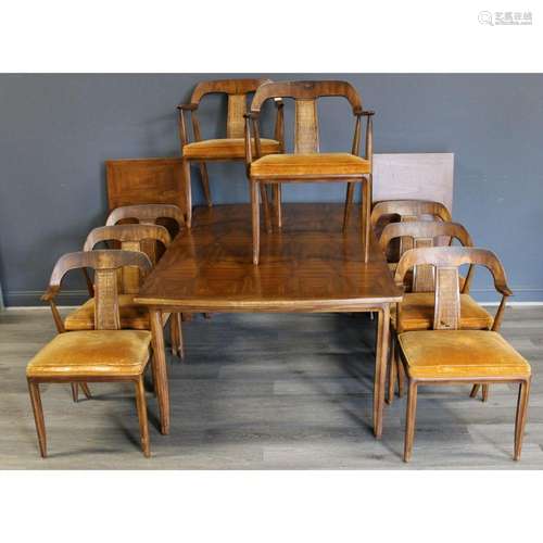 Midcentury Blonde Wood dining Set With Brass Trim