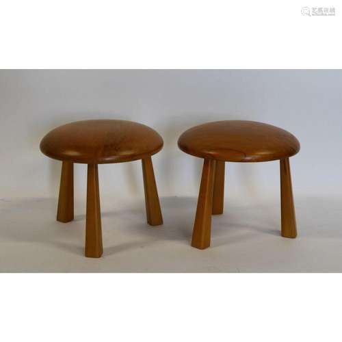 A Pair Of Wood Mushroom Form Stools.