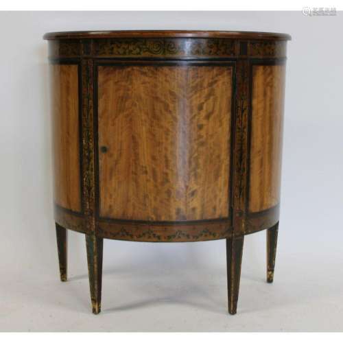 Antique Banded Satinwood Demilune Cabinet.