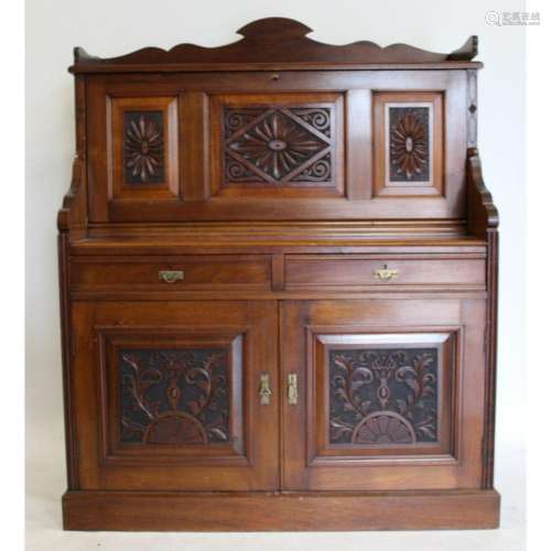 Victorian Mahogany Carved Drop Front Desk /Cabinet