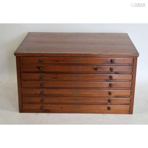 Antique Pine 4 Drawer Artists File Cabinet.