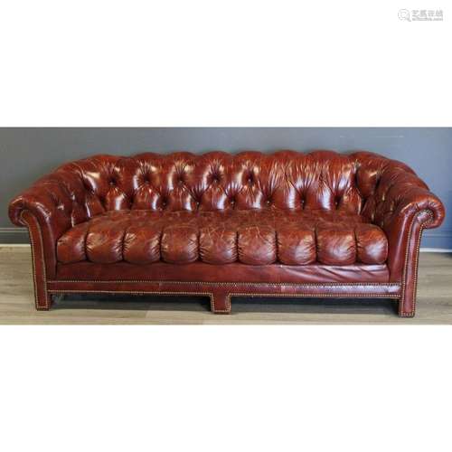 Vintage Brown Leather Chesterfield Sofa.