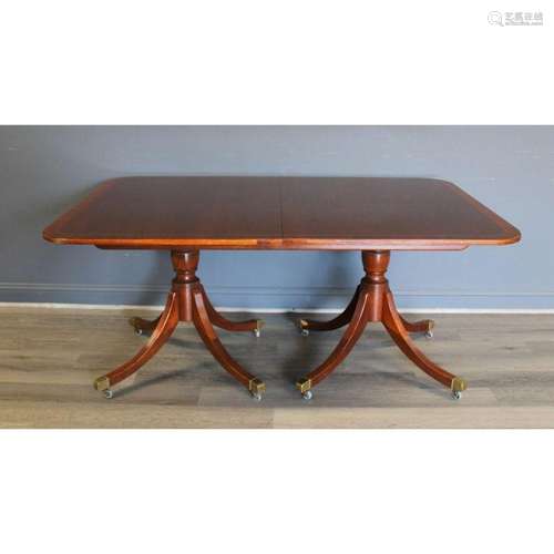 Baker Signed Mahogany Banded Table & Leaves