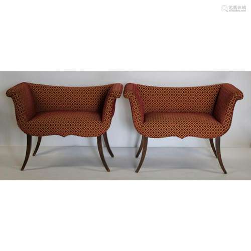 A Vintage Pair Of Neoclassical Style Upholstered