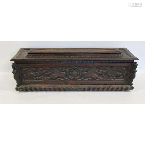 Antique Continental Highly Carved Coffer.