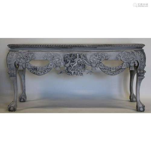 Vintage And Finely Carved Console Table Painted.