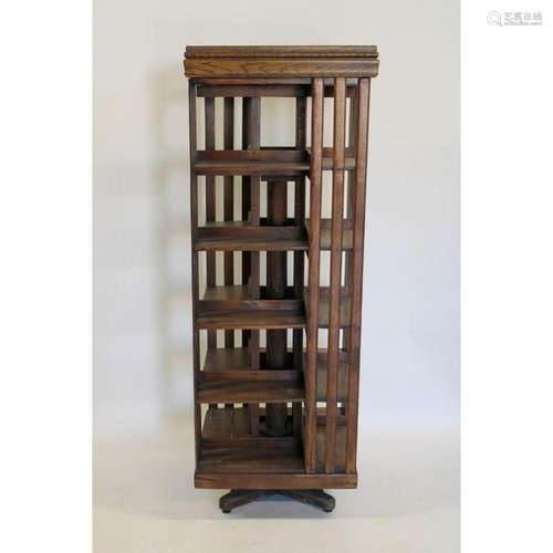 Antique Oak Revolving Bookcase.