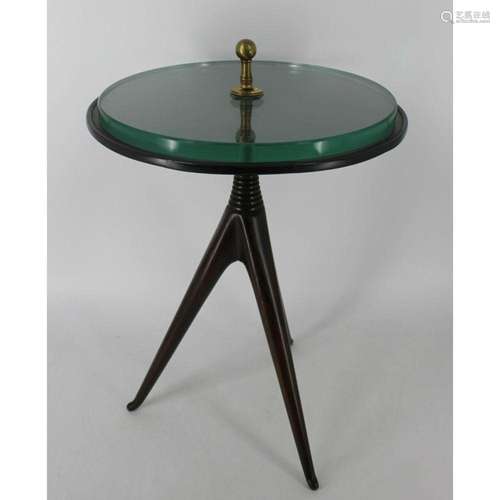 Midcentury Tri Pod Stands With Glass Top & Brass