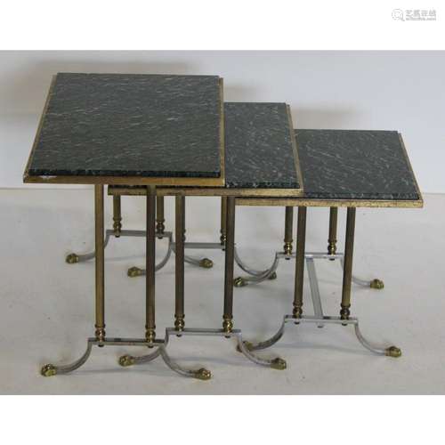 Vintage Steel & Brass Nesting Tables With Marble