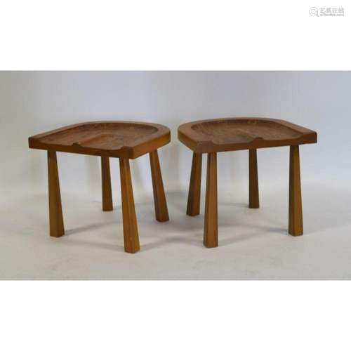 A Pair Of Carved Wood Stools.