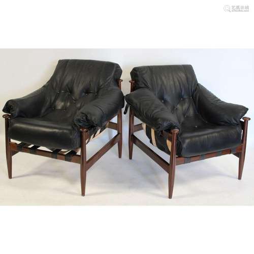 A Midcentury Pair Of Mahogany Chairs With Leather