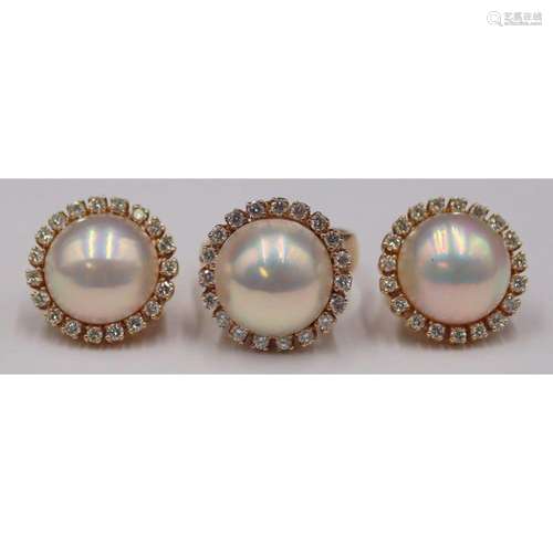 JEWELRY. 14kt Gold, Mabe Pearl and Diamond Suite.