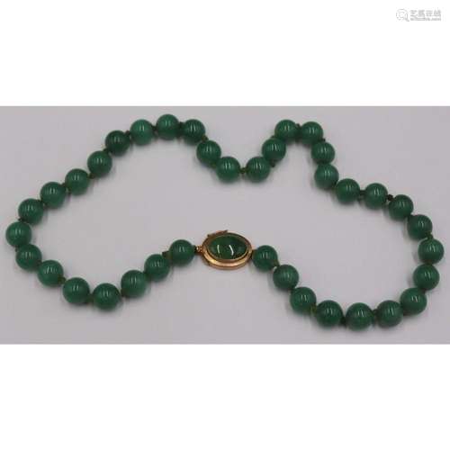 JEWELRY. 14kt Gold and Jade Beaded Necklace.