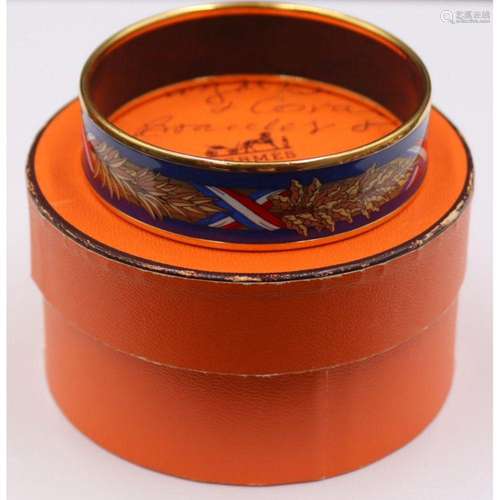 JEWELRY. Hermes Blue Enamel Wide Bangle Bracelet.