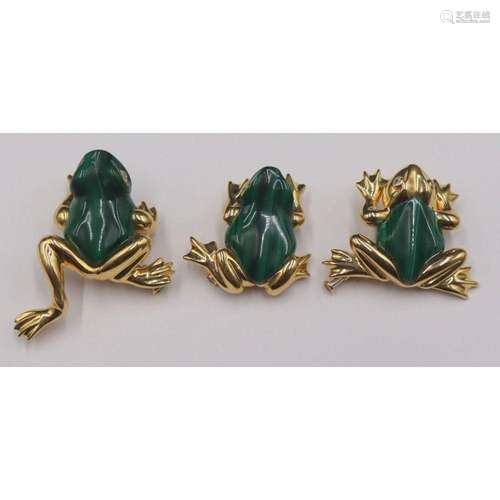 JEWELRY. (3) Signed 18kt Gold and Malachite Frog