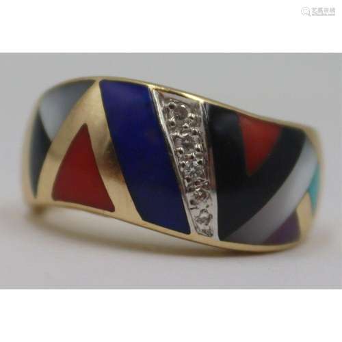 JEWELRY. Asch Grossbardt Inlaid 14kt Gold Ring.