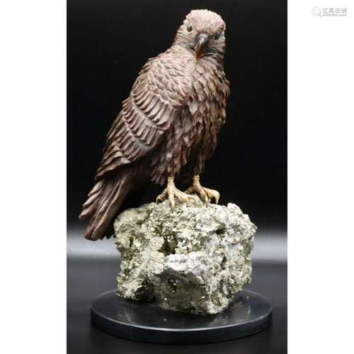 Hand Carved Jasper and Pyrite Falcon Sculpture.