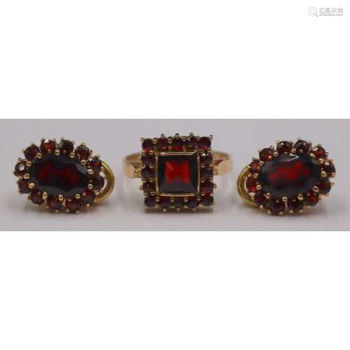 JEWELRY. 3 Pc. 14kt Gold and Garnet Jewelry Suite.