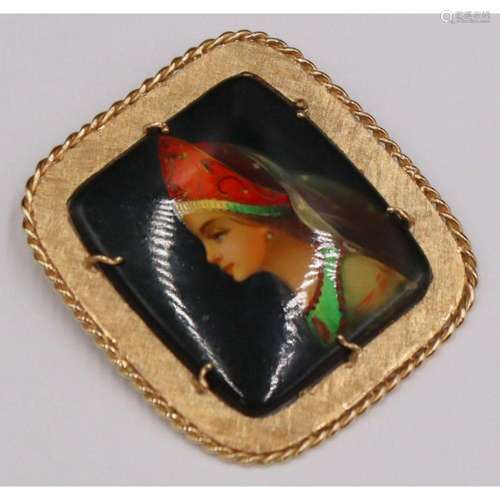 JEWELRY. Vintage 14kt Gold and Enamel Brooch.