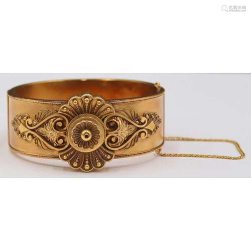 JEWELRY. Etruscan Revival 14kt Gold Bracelet.