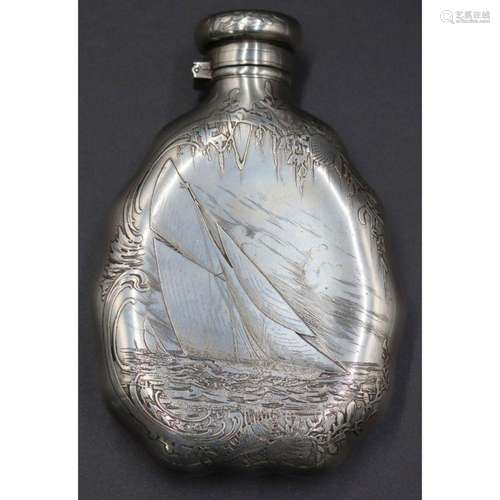 STERLING. 19th C Tiffany & Co. Nautical Flask.