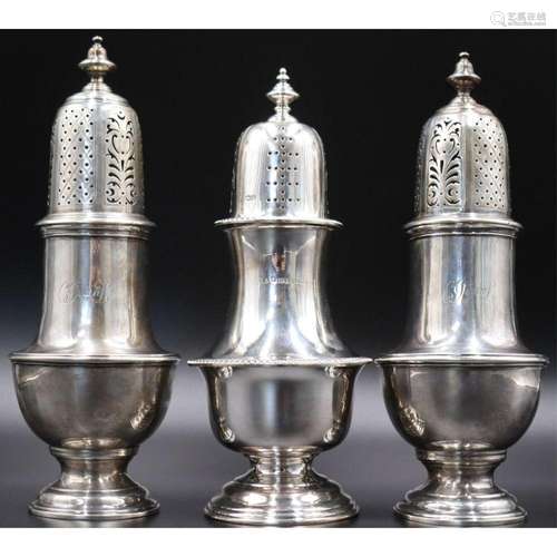 SILVER. (3) English Silver Sugar Casters.