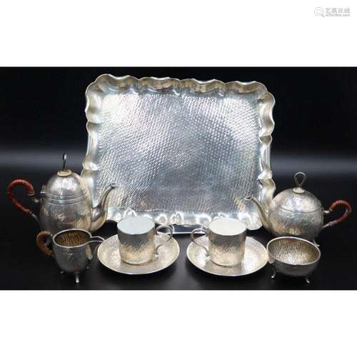 SILVER.(7) Pc. Signed German .800 Silver Tea Set.