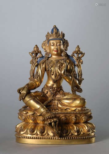 A gilt copper figure of Green Tara Tibet,Yongle,Ming dynasty