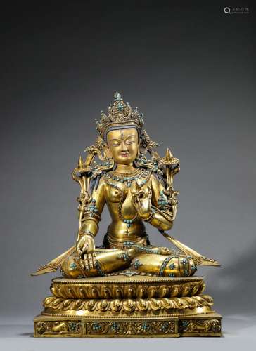 An old gilt copper alloy figure of White Tara Tibet,Qing dyn...