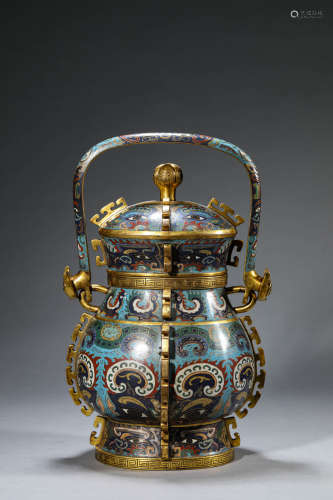 A cloisonné enamel and gilt-bronze ritual wine vessel,Qianlo...