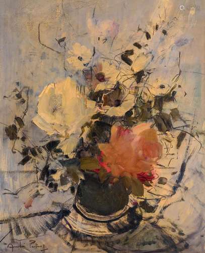 André PETROFF (1894-1975) Vase de fleurs Huile sur panneau S...