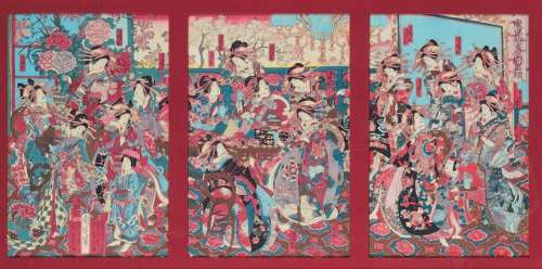 Toyohara Chikanobu (1838-1912) Triptyque oban tate-e à décor...