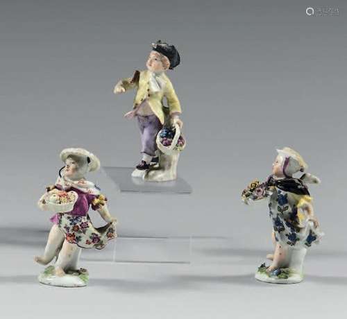 MEISSEN Trois figurines en porcelaine décorées en polychromi...