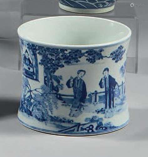 CHINE Pot à pinceaux Bitong en porcelaine de forme cylindriq...