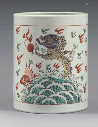 CHINE Porte-pinceau Bitong en porcelaine de forme cylindriqu...